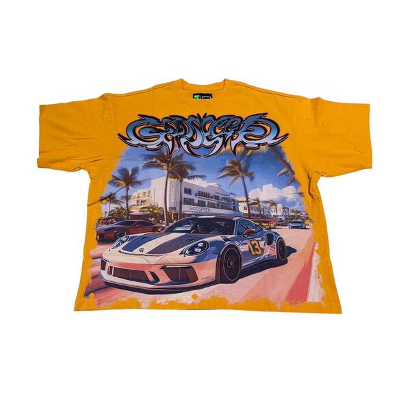 Godspeed Crew Neck T-Shirt Car Meet Miami Mens Yellow CAR MEET MIAMI-CREW NECK